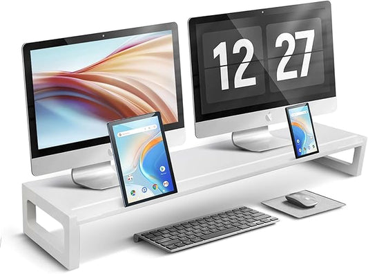 DEEDRR Dual Monitor Stand Riser – 36-Inch Computer Monitor Stand with Multifunctional Slot for 2 Monitors, Multi-Purpose Desktop Storage for Laptop, Printer, TV