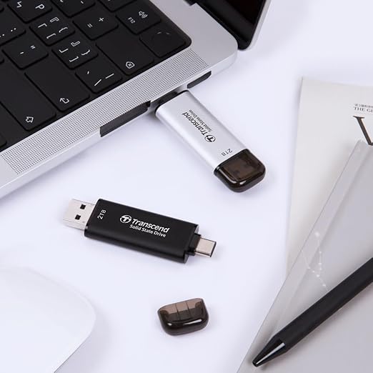 Transcend 512GB USB C External SSD, Up to 1,050MB/s, USB 3.2 Gen 2 Flash Drive, 2-in-1 Memory Stick Type C &Type A, Thumb Drive Photo Stick for Windows, Mac, iPhone, iPad, Android, Tablet&PC, Smart TV