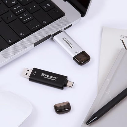 Transcend 1TB External SSD, Up to 1,050MB/s, USB 3.2 Gen 2 Portable SSD, 2-in-1 Type C &Type A, USB Hard Drive for Steam Deck, ROG Ally, MSI Claw, Windows&Mac, iPhone&iPad, Android, PS5&Xbox, Smart TV