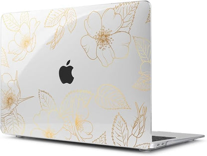 Teryeefi Compatible with 2018 2019 2020 MacBook Air 13 inch Case M1 Chip A2337 A2179 A1932 Retina Display Touch ID, Plastic Hard Shell & Keyboard Cover & Screen Protector,Gold Floral Leaf