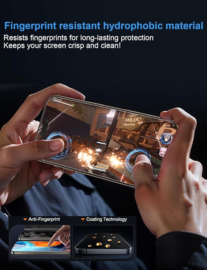 OneFish Screen Protector for iPhone 16 Pro Privacy, 4-Way 360° Anti-Spy Tempered Glass, 9H Hardness, HD Clear Anti-Fingerprint 3D Curved Edges, Case-Friendly & Easy Installation [2 Pack]
