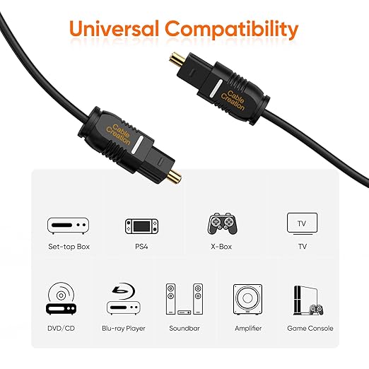CableCreation Optical Digital Audio Cable, 50FT Thin Fiber Optic Toslink Gold Plated Optical S/PDIF Cord for Home Theater, Sound Bar, TV, PS4, Xbox, VD/CD Player, Game Console& More, Black