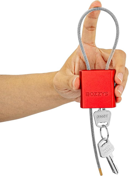 Cable Padlock with 3 Keys | L 1.15ft(0.35m),D 1/6in(4mm) Adjustable Steel Cable Lock | Aluminum Locks for Bikes, Gate, Lockers & Outdoor Gear | Weatherproof & Red