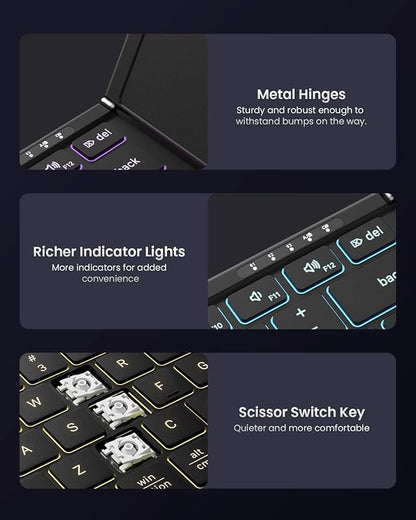 Samsers Foldable Bluetooth Keyboard with Touchpad, Full-Size Wireless Folding Keyboards with Backlight, Portable Travel for iOS Android Windows Mac OS, Support 3 Device(BT5.1 x 3), Black