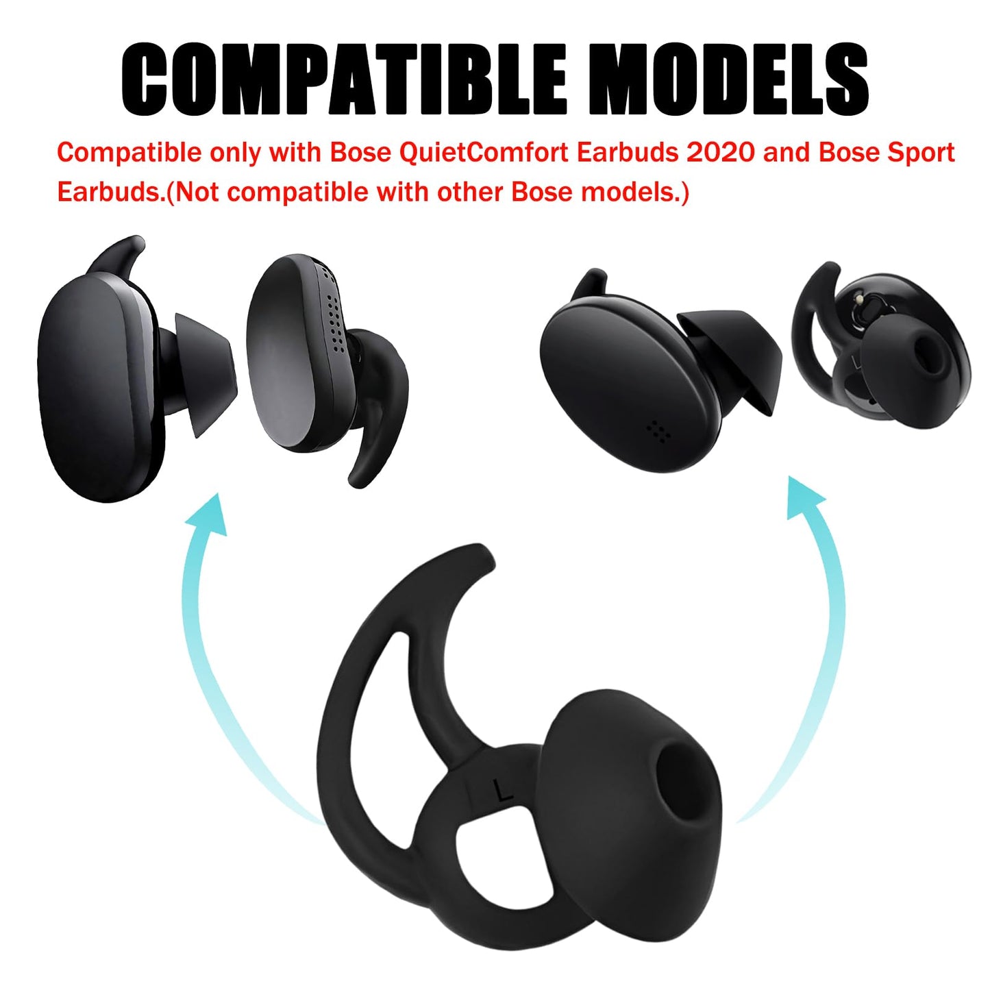 WKYMY Earbud Replacement Tips Silicone Earbud Tips Ear Bud Covers Compatible with Bose Quietcomfort and Sport Headphone Ear Tips 3 Pairs S M L Black