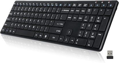 Wireless Keyboard-2.4G Ultra Slim Quiet Full Size Matte USB PC Computer Keyboard,19 Multimedia Keys,Number Pad,Plug&Play,Lag-Free Ergo,Long Battery life for Desktop,Laptop,Smart TV,MAC,Windows,QWERTY