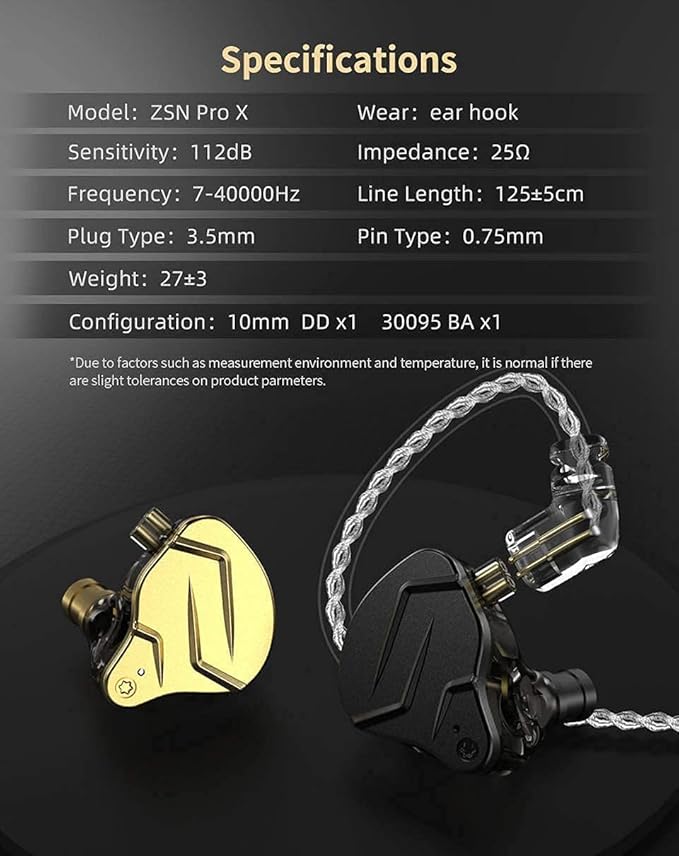 KZ ZSN Pro X in Ear Monitor Dual Driver IEM Earphone 1BA 1DD Wired Earphone HiFi Sport Gaming Earbuds Headphones Compatibility for Phone Computer Tablet