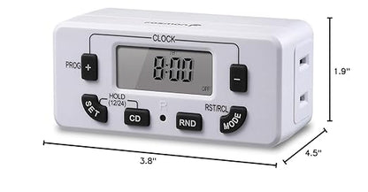 Fosmon 7 Day Digital Timers for Electrical Outlets, Indoor Plug-in Light Timers Switch Programmable, Electric Wall Plug for Lamp, Grow Reptile Lights, Aquarium, 15A/1875W, Grounded