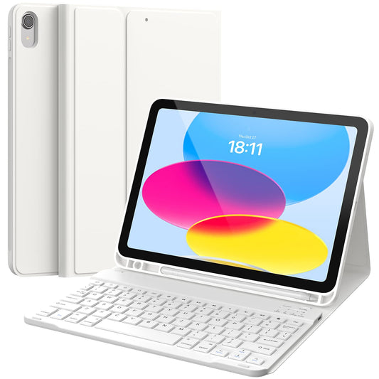 CHESONA Keyboard Case for iPad (A16) 11th/10th Generation (2025/2022), Detachable Wireless Keyboard, Stand Folio Keyboard Cover with Pencil Holder, Thin & Light (White)