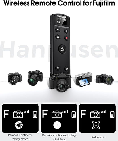 for Fujifilm Camera Remote Control, Hanpusen Rechargeable Wireless Shutter Release with OLED Screen for Fujifilm X100 VI/X-M5/X-T30 II/X-E5/X-T5/X half/X-H2S/X-T30/X-T4/X-T3/X-S20/X-S10/X-T50/X-H2