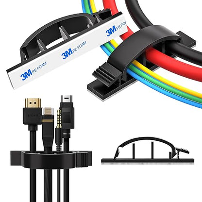 XHF 50pcs Adhesive Cable Wire Clips Black, Outdoor Cable Management Wire Organizer Cord Holder for Under Desk, Car, Wall, TV PC Ethernet Cable