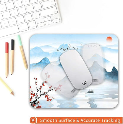 Square Mouse Pad Ink Painting Landscape, Personalized Premium-Textured Custom Mouse Mat Design, Washable Mousepad Cloth, Non-Slip Rubber Base Computer Mouse Pads for Wireless Mouse