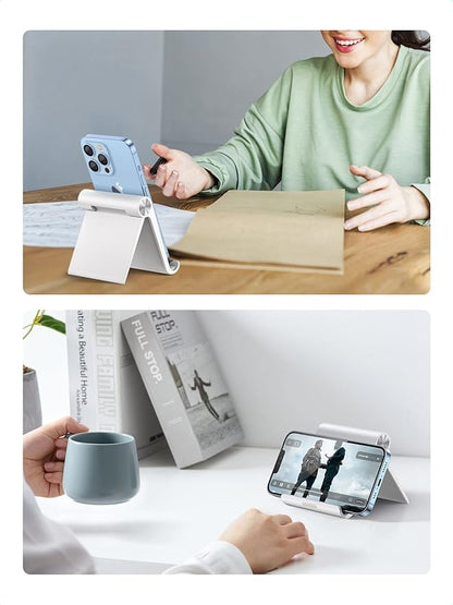 UGREEN Cell Phone Stand for Desk Phone Holder Foldable Portable Adjustable Compatible with iPhone 16 15 14 13 Pro Max, iPhone 12 11 Plus SE XS XR 8 7, Office Desk Travel Accessories, White