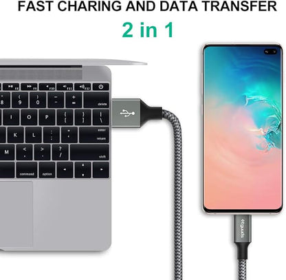 etguuds 6ft USB A to USB C Cable 3A Fast Charging, 2-Pack USB A to USB Type C Charger Cord for iPhone 16 15 Pro/Pro Max/Plus, for Samsung Galaxy S24 S23 S22 S21 S20 S10 A55 A54 Flip Note, Moto, Gray
