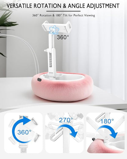 Tablet Pillow Stand, Compatible with 4.7"-12.9" Kindle, iPad, Phone/Tablet, Google, 360° Rotating Phone Holder for Bed, Detachable Bowl, Reading and Relaxation on Bed, Pink, Large (Faux Fur Pillow)