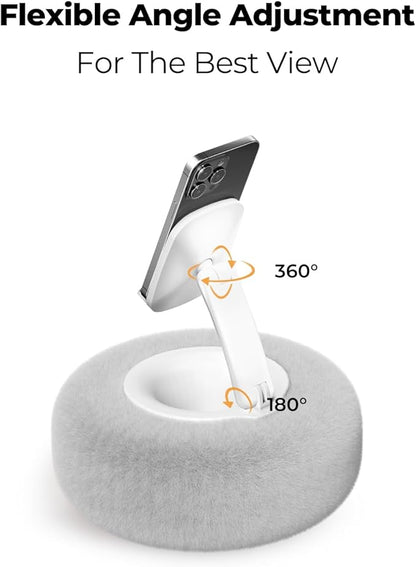 Phone Stand with Pillow, Adjustable iPhone Stand with Anti-Slip Strips, High-Viscosity Pads – Compatible with 4"-7" Devices, Including iPhone, iPad, Kindle, and Android (Grey)