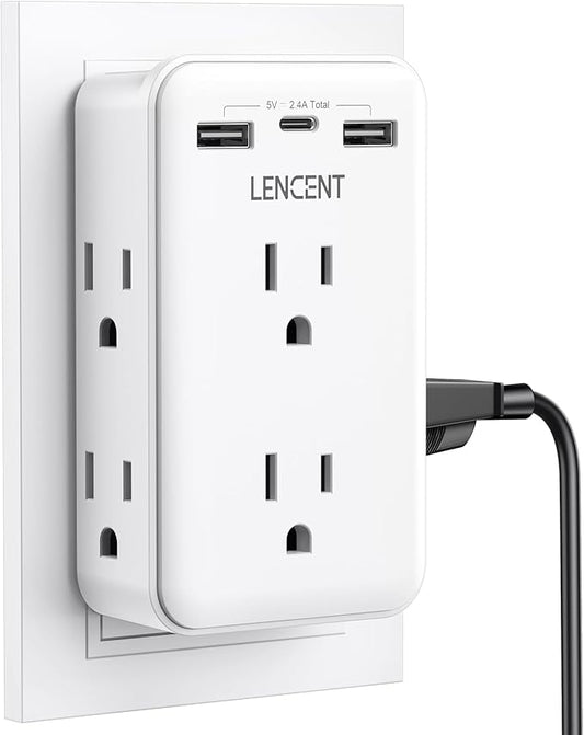 LENCENT 2 to 3 Prong Outlet Adapter, 2 Prong Outlet Extender with 6 AC
