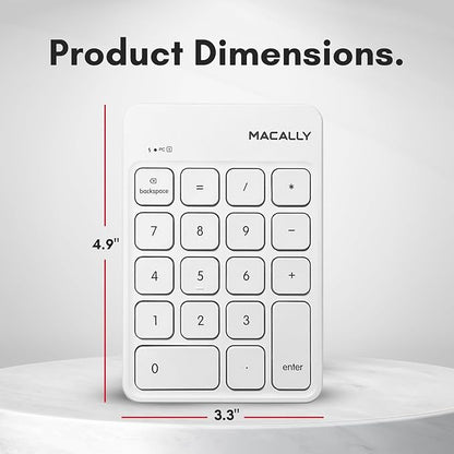 Macally USB C Wireless Number Pad | Numeric Keypad for Mac MacBook iMac | Wireless 10 Key for Laptop PC Computer Notebook Surface Chrome (2.4G USB) Perfect for Data Entry Numpad Number Keyboard