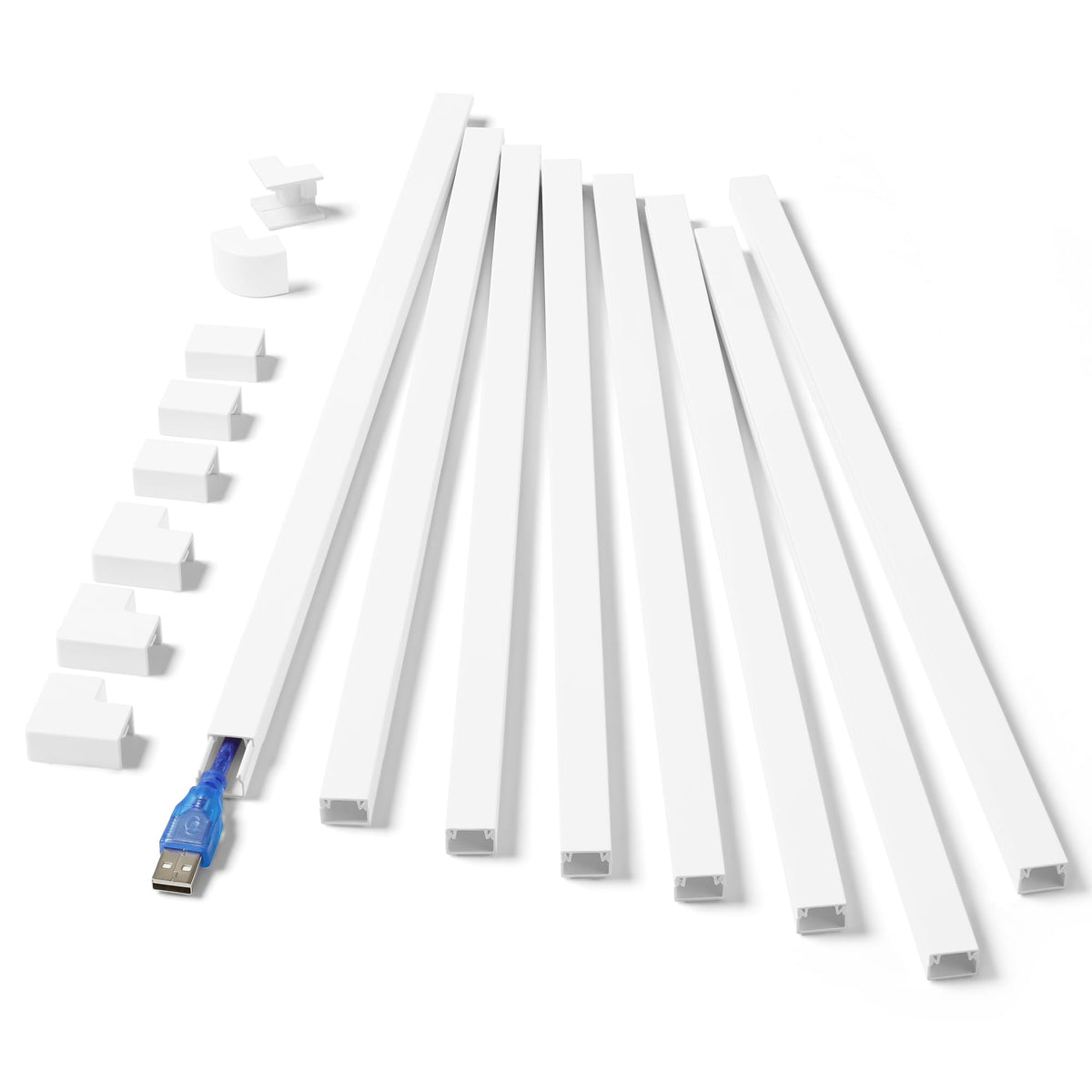 126in Cord Hider Kit, ZhiYo Wire Hiders for TV on Wall, Paintable Cable Management Kit, Wire Cover for Wall Mount TV, White Cable Raceway, Cord Cover Wire Management Kit, 8 x L15.7in W1.18in H0.67in