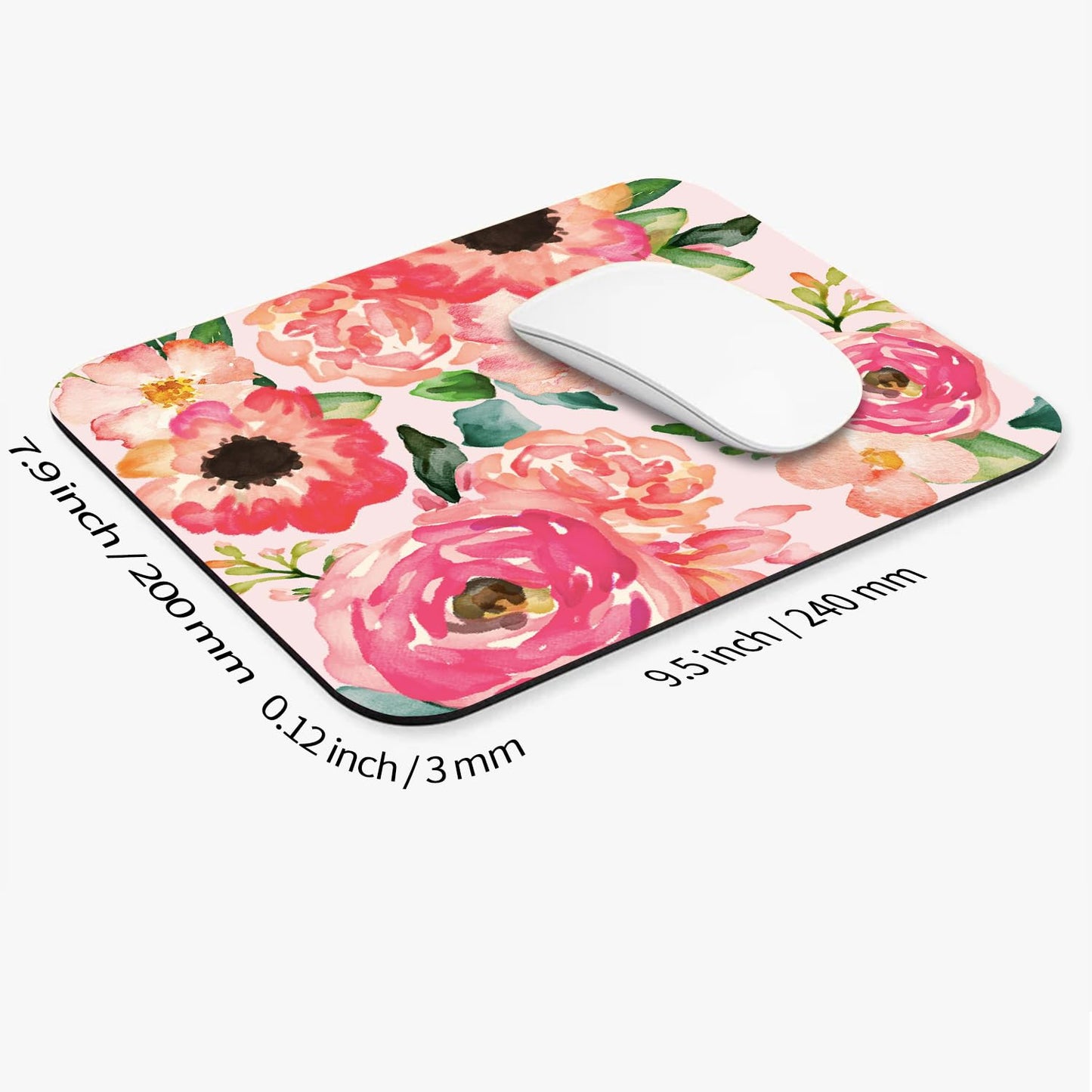 Armanza Square Mouse Pad Pink Watercolor Flower, Personalized Premium-Textured Custom Mouse Mat Design, Washable Mousepad Cloth, Non-Slip Rubber Base Computer Mouse Pads for Wireless Mouse