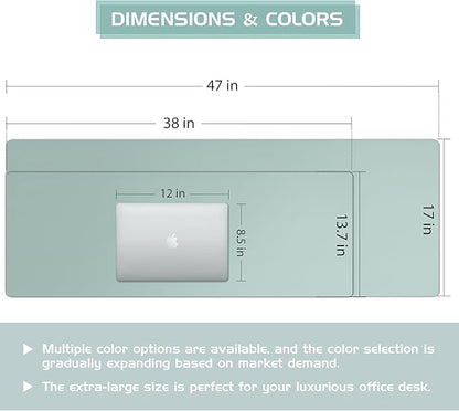 Aothia Leather Desk Pad Protector, Office Desk Mat, Large Mouse Pad, Laptop Desk Pad, Non-Slip PU Leather Desk Blotter, Waterproof Desk Writing Pad for Office and Home (Light Blue, 47" x 17")