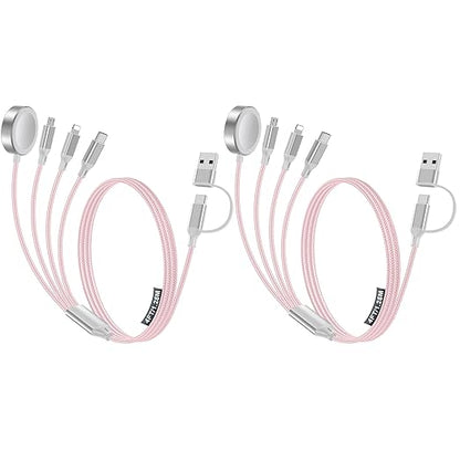 2 Pack Charging Cable for Apple Watch Charger/Samsung/iPhone Charger,Car/Office/Camping/Travel Essentials,Type C Cable Cord for iWatch Ultra/10-2/iPhone 16-11/Samsung S25-S20,iPad,airPods-Pink