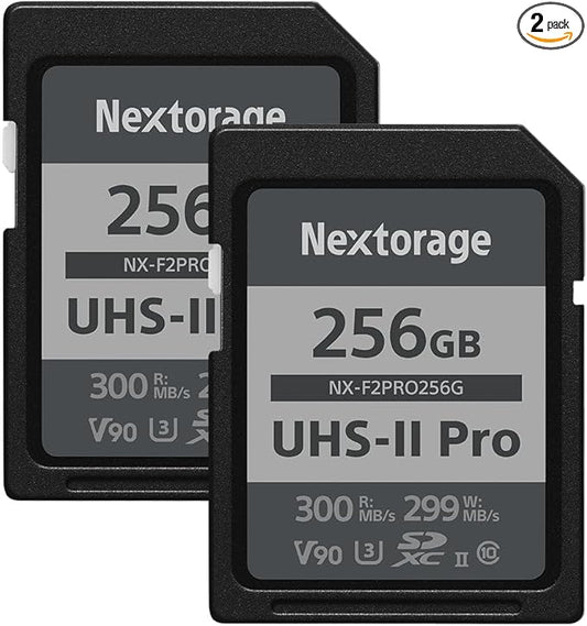 Nextorage Japan 256GB 2Pack SDCard UHS-II Memory Card V90 Canon, Sony, Nikon, Fujifilm, Panasonic Camera 8K 4K High-Speed Continuous Shooting pSLC Max Read 300MB/s Max Write 299MB/s NX-F2PRO256G