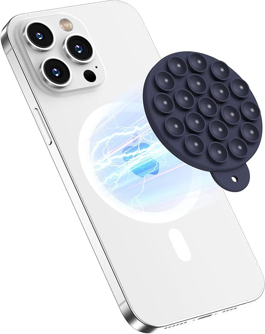HSAOHD Magnetic Suction Cup Phone Mount with MagSafe, Silicone Hands-Free Grip Holder for iPhone Case and Android, Mirror Shower Phone Stand for Makeup FaceTime Gym Kitchen Bathroom, Midnight Blue