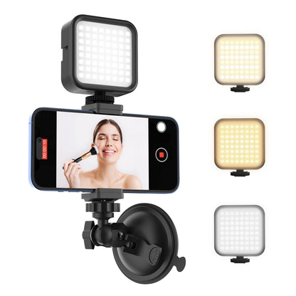 HzTinT Suction Cup Phone Mount with Rechargeable Light, Mirror Phone Holder with Light Shower Bathroom Kitchen, Mirror Tripod for TikTok YouTube Instagram Make Up Pics Video Content Creator