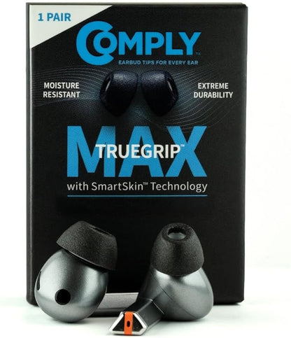 Comply TrueGrip MAX | Premium Memory Foam Replacement Earbud Tips for Samsung Galaxy Buds3 Pro | Long Lasting Comfort, MAX Durability, Secure Fit, Superior Noise Isolation| Black (Medium) (1 Pair)
