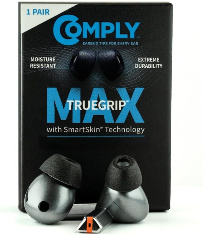 Comply TrueGrip MAX | Premium Memory Foam Replacement Earbud Tips for Samsung Galaxy Buds3 Pro | Long Lasting Comfort, MAX Durability, Secure Fit, Superior Noise Isolation| Black (Small) (1 Pair)