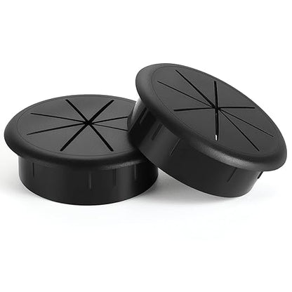 HYCC 2 Pack 2-3/8 Inch Flexible Desk Grommet,Organize Wires and Cables on Office Equipment, Computer Components, Entertainment Systems Effectively - Color: Black