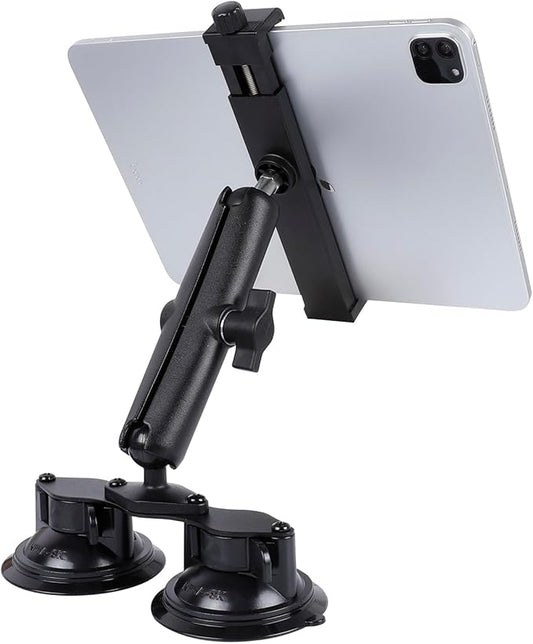FPN Tablet Mount with Dual Suction Cup Base for Truck Car Windshield, Aluminum Arm Heavy Duty Tablet Suction Holder for Window, Compatible with iPad Pro 12.9" Air Mini 6.5-13" Tablets