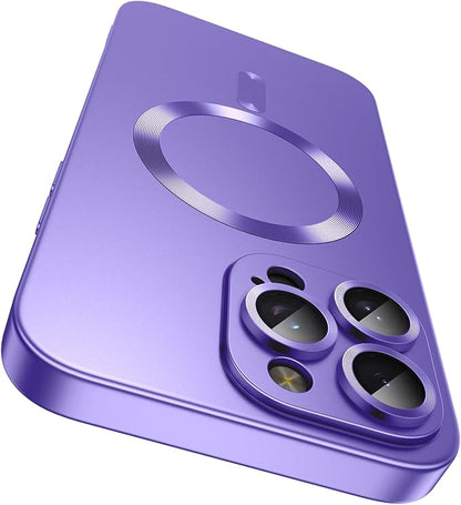 Magnetic for iPhone 15 Pro Max Case [Compatible with MagSafe][Built-in Camera Lens Protector] Slim Soft Silicone Bumper Shockproof Metallic Luster Phone Case (Purple)
