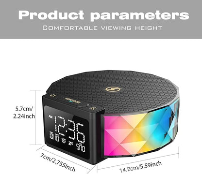 Alarm Clock with Fast Wireless Charging 15W,Digital Alarm Clock Night Lamp for Bedroom, RGB Nightlight for 5 Colors,Snooze Mode,8 Types of Music with Cable (Black)