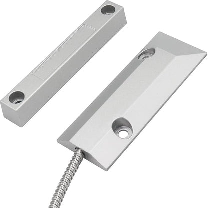 Magnetic Reed Switch Wired Surface Mount Normally Closed NC Contact Sensor Alarm Magnetic Door Switch with 2 Wires, Zinc Alloy Sliver, OC-55