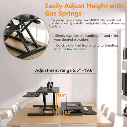 Standing Desk Converter - 32 Inch Wide Adjustable Sit to Stand Up Workstation, Dual Monitor and Laptop Riser with Wide Keyboard Tray, Headphone Stand,Cable Clips,for Home Office, Black