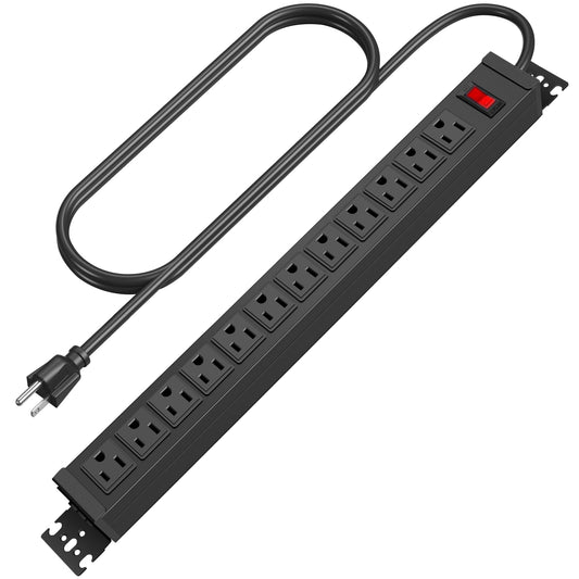 HHSOET Rotating 12 Outlet Surge Protector Power Strip,1200J, 6FT Black,1