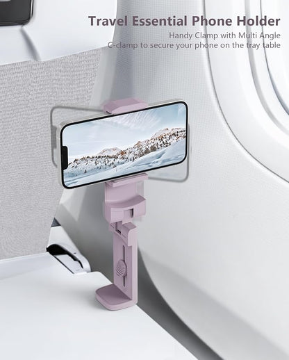 MiiKARE Travel Essentials Airplane Phone Holder, Universal Handsfree Phone Mount for Flying with 360 Degree Rotation, Travel Must Haves Phone Stand for Desk, Tray Table, Purple&Blue