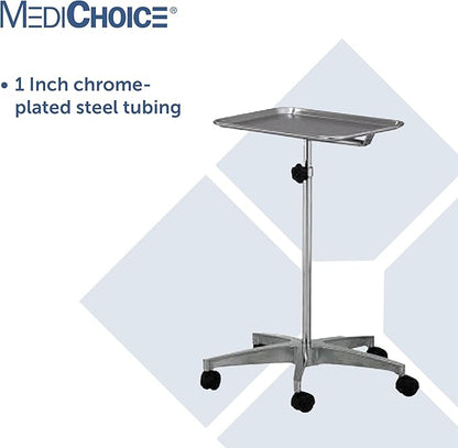 MediChoice Mobile Instrument Stand Steel Portable Adjustable Tray Medical Dental Salon Tattoo Esthetician Mobile Service Cart Table Statio Height from 31-50 Inch MAYO02000
