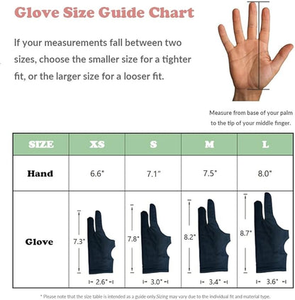 Drawing Glove, 3-Layer Palm Rejection Digital Art Glove for Graphic Tablet, Artist Gloves with Two Fingers for iPad, Paper Sketching, Smudge Guard (2 PCS, Small)