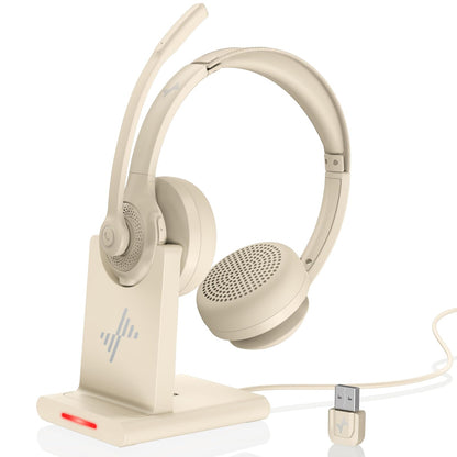 JIAMQISHI Bluetooth Wireless Headset with Mic for Work, Bluetooth 5.2, Advanced Noise Reduction Microphone, Clear Calls - Comfortable On-Ear Headphones, Applicable to PC, Laptop, Phone（Apricot）