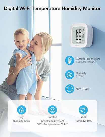 Govee WiFi Thermometer Hygrometer 2Pack H5103, Indoor Temperature Humidity Sensor with Electronic Ink Display, App Notification Alert, Free Data Storage Export, Digital Remote Monitor for Bedroom