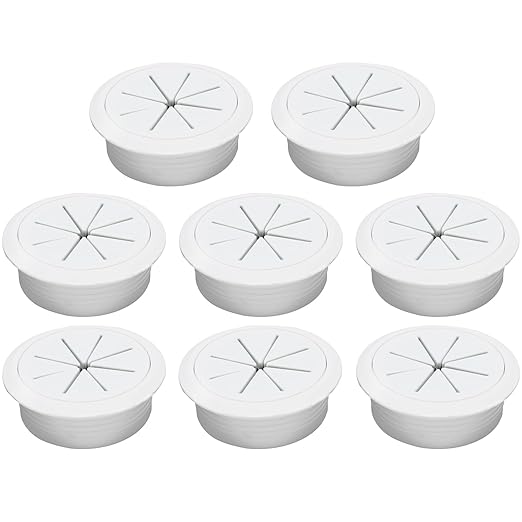 Desk Grommet 2" (50 mm), Desk Hole Cover for Cables White, Cable Grommet ABS Plastic, Desk Hole Grommet for Office and Home Table Cable, Detachable & Flexible Cable Cord Organizer-8 Pcs