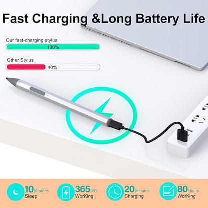 Stylus for HP Envy X360 Pavilion x360 Specter X360 Spectre x2 Envy x2 Touchscreen Laptop Rechargeable MPP 2.0 Tilt Pencil 4096 Pressure Sensitivity Using The Microsoft MPP Protocol, Silver
