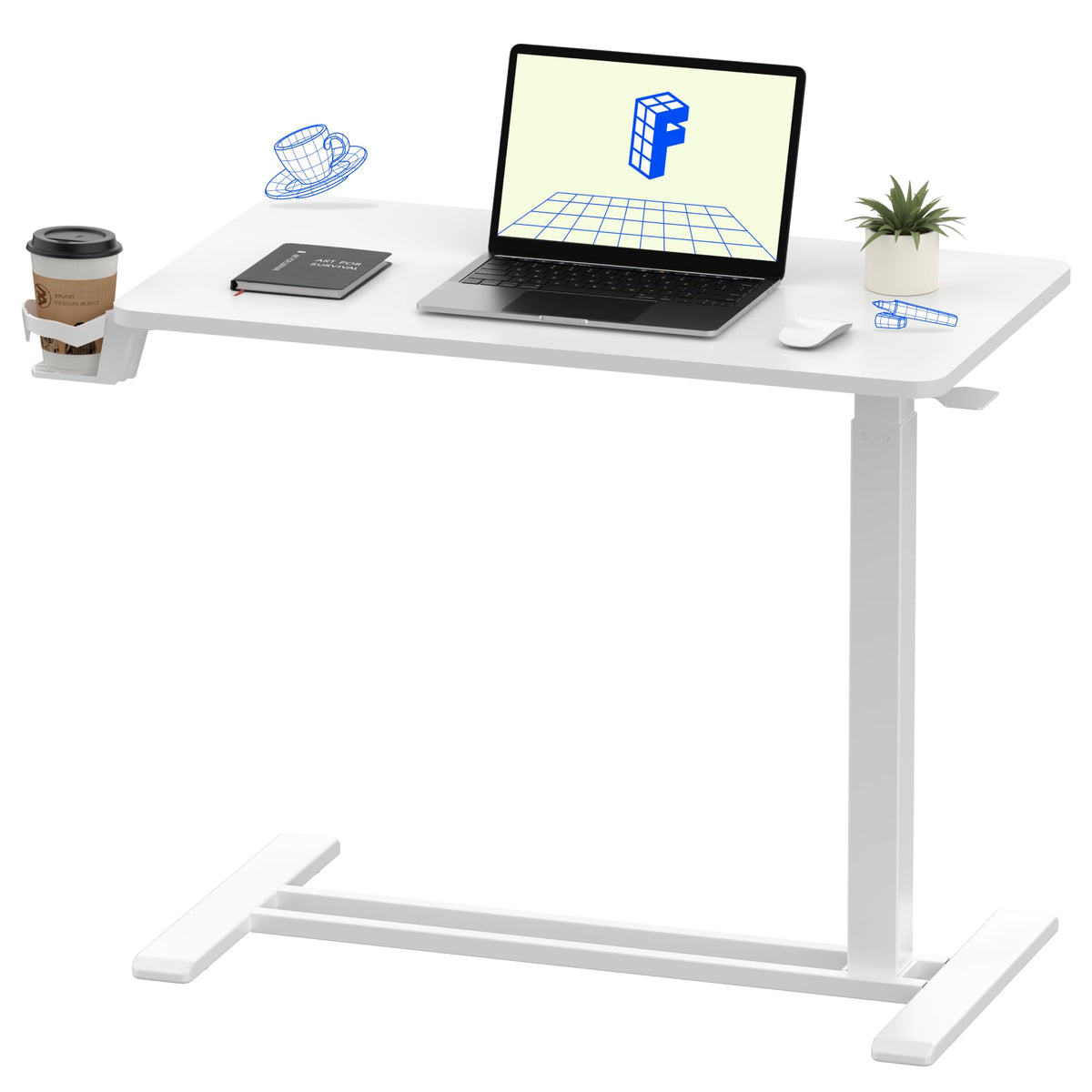 FLEXISPOT H7 28" Pneumatic Height-Adjustable Overbed Table with Wheels