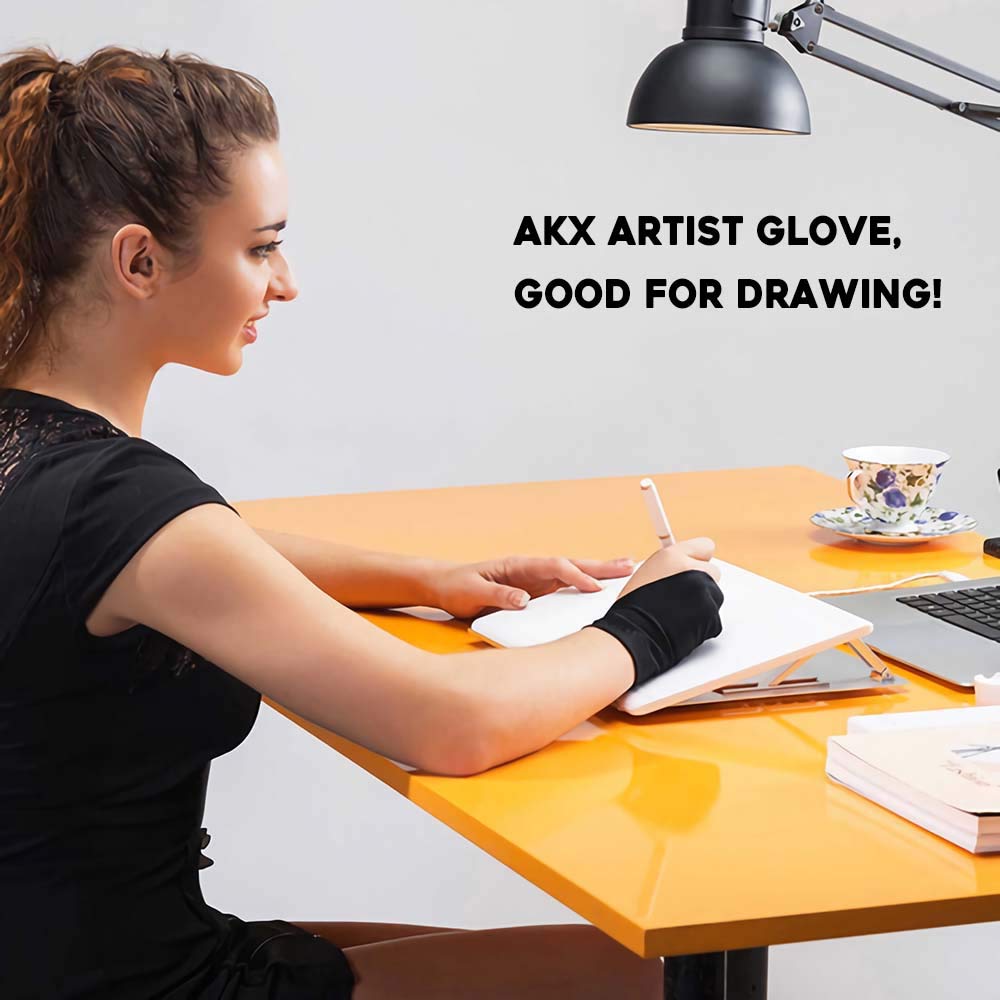 AKX Artist Glove, Palm Rejection Drawing Glove for Graphic Tablet, iPad - Smudge Guard, 2-Finger, Good for Left and Right Hand (Black, Large, 2 Pack)