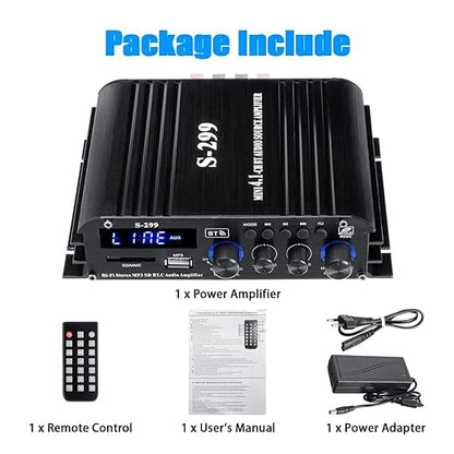 4.1 Channel Bluetooth 5.0 Mini Audio Amplifier Receiver, 4×50 W + Active Subwoofer SUB Jack Output – Hi‑Fi Car & Home Amplifier for Speaker