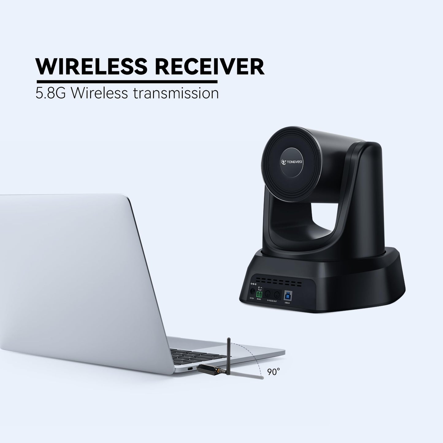 TONGVEO Wireless AI PTZ 20X Zoom Camera with Auto-Tracking: Built-in 5.8GHz Receiver for Cable-Free Setup, 1080P 60fps Conference Camera for Church Services, Online Classes & Hybrid Meetings