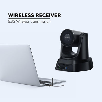 TONGVEO Wireless AI PTZ 20X Zoom Camera with Auto-Tracking: Built-in 5.8GHz Receiver for Cable-Free Setup, 1080P 60fps Conference Camera for Church Services, Online Classes & Hybrid Meetings